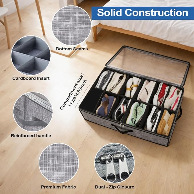 2 pc Sturdy Under Bed Shoe Storage Organizer, Underbed Shoes Closet Storage - Image 5