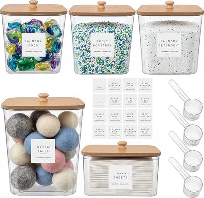 POLRAI 5 Pack Laundry Pod Containers and Dryer Sheet Holder, Laundry Room by POLRAI