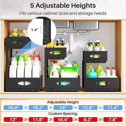 Under Sink Organizer, 2 Pack 2 Tier Pull Out Under Cabinet Organizer Shelf - Image 6