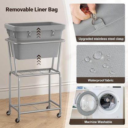 ELYKEN Laundry Cart with Wheels, Rolling Laundry Hamper with Removable Bag and - Image 5