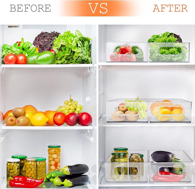 LotFancy Refrigerator Organizer Bins, 4 Pack, BPA Free Clear Plastic Storage - Image 6
