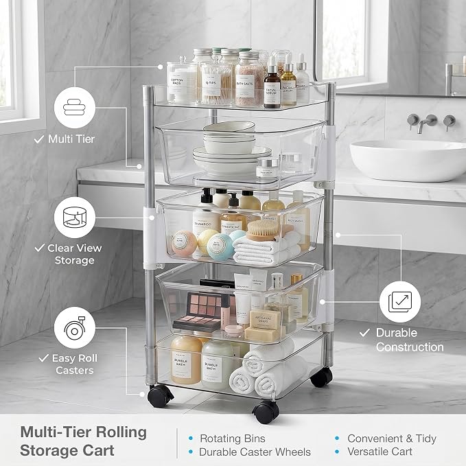 OnDisplay 360° Rotating Clear Storage Trolley – Multi-Tier Rolling Acrylic - Image 8