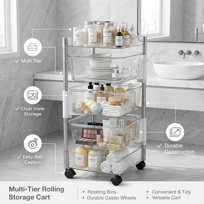OnDisplay 360° Rotating Clear Storage Trolley – Multi-Tier Rolling Acrylic - Image 8