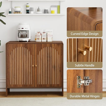 Sideboard Buffet Cabinet with Storage, Wood Arched Storage Cabinet with 2 Doors - Image 4