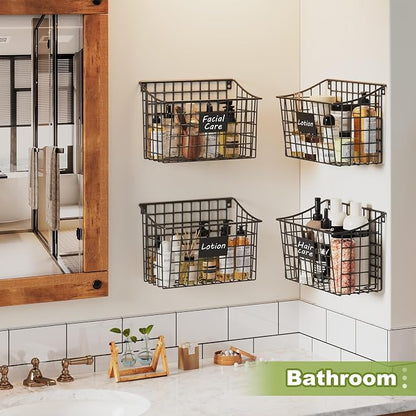 Wall Basket with Label Plate & 5 S-Hooks –4 Pack Hanging Wire Basket - Image 8