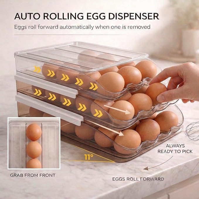 Egg Holder for Fridge with Rolling Auto Dispense, Egg Dispenser for Refrigerator - Image 3