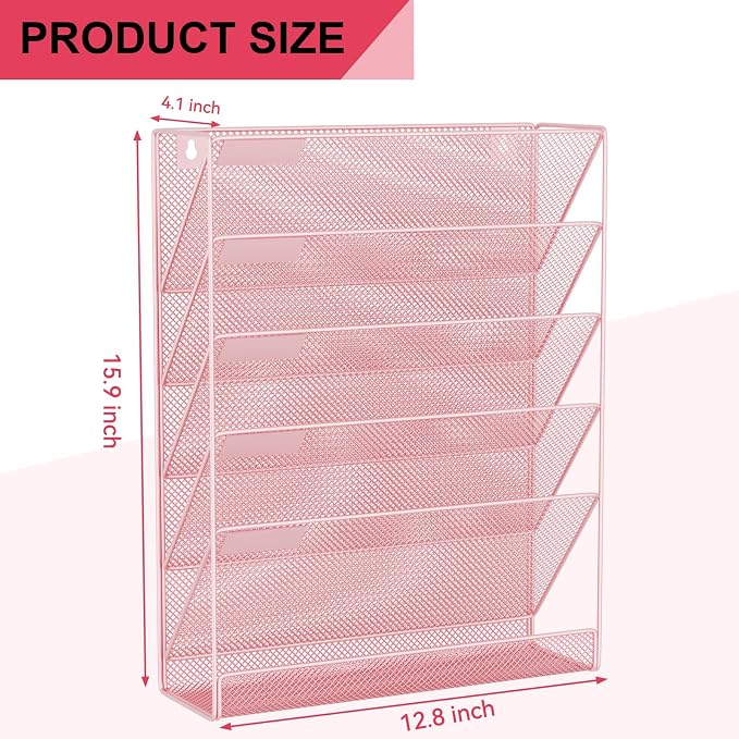 Wall File Organizer Holder Mesh Hanging Paper Document Holder, Vertical 6 - Image 3