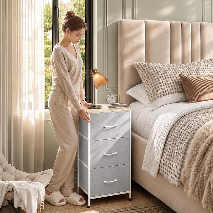 WLIVE Small Dresser Nightstand for Bedroom, 3 Drawers, Light Grey | 3 roomy - Image 2