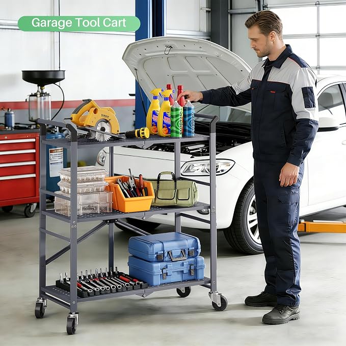 SNTD 3 Tier Rolling Cart, Metal Utility Cart on Wheels, Lockable Casters - Image 8