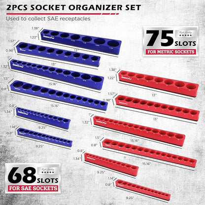 12-Piece 1/4" 3/8" 1/2"-Drive SAE & Metric Magnetic Socket Organizer Set - Image 2