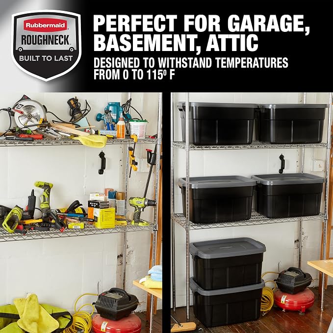 Rubbermaid Heavy Duty Black Storage Bins Plastic Totes - Image 6