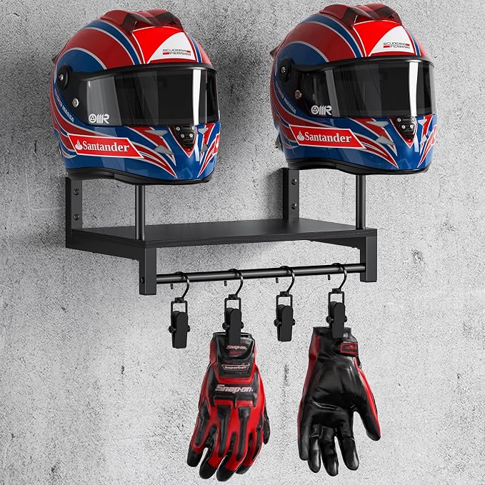 Automotive Helmet Holder Wall Mount, Solid Wood and Metal Helmet Rack by NANAGIFTREE