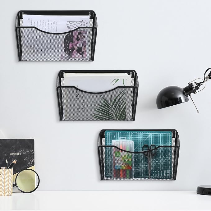 Tenceur 3 Pcs Mesh Letter Wall File Folder Cubicle File Holder Hanging Wall - Image 5