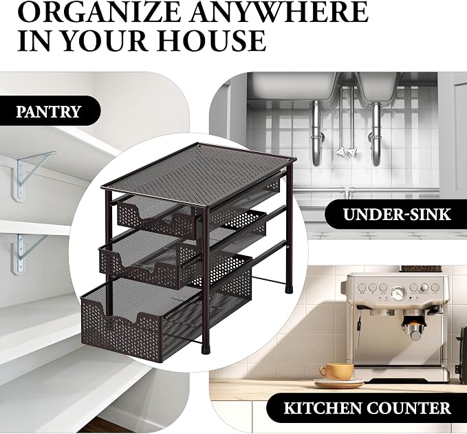 Simple Houseware Stackable 3 Tier Sliding Basket Organizer Drawer - Image 8