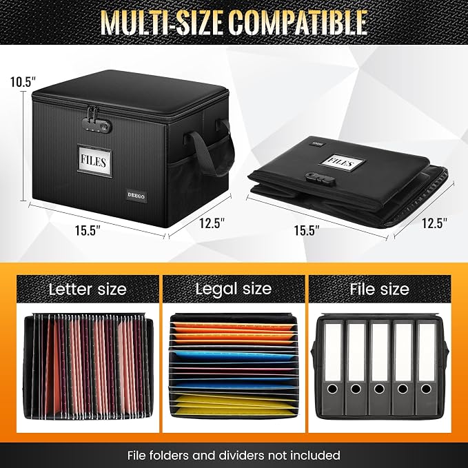 DEEGO Fireproof Document Box, Water-Resistant File Organizer Box - Image 3