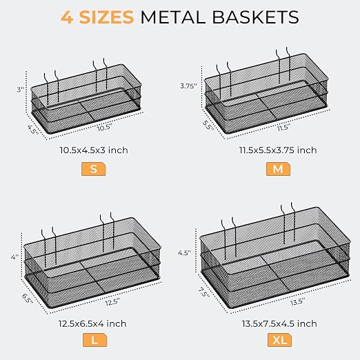 INCLY 4 Pack Upgrade Pegboard Baskets, 4 Sizes Square Metal Mesh Basket | Peg - Image 3