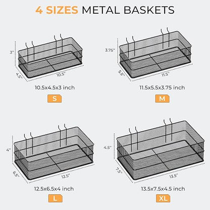 INCLY 4 Pack Upgrade Pegboard Baskets, 4 Sizes Square Metal Mesh Basket | Peg - Image 3
