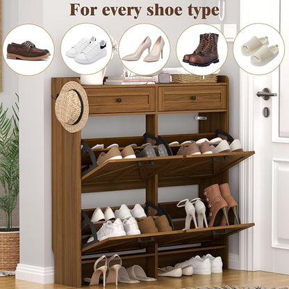 Thacuok Shoe Cabinet with 4 Flip Drawers & 2 Storage Drawers, Rustic Farmhouse - Image 8