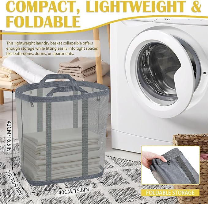 Mesh Laundry Basket, Hanging Laundry Hamper - Image 2
