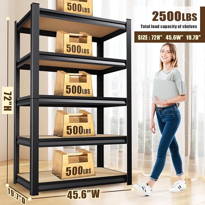 2 Pack Garage Shelving Heavy Duty Storage Shelves 3000LBS Adjustable Garage - Image 3