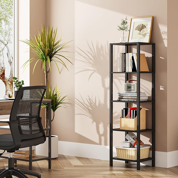 TUTOTAK Bookshelf, 5-Tier Tall Narrow Book Shelf by ChoosetutotakFurnitureBuildYourCozyHome