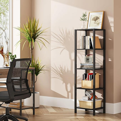 TUTOTAK Bookshelf, 5-Tier Tall Narrow Book Shelf by ChoosetutotakFurnitureBuildYourCozyHome