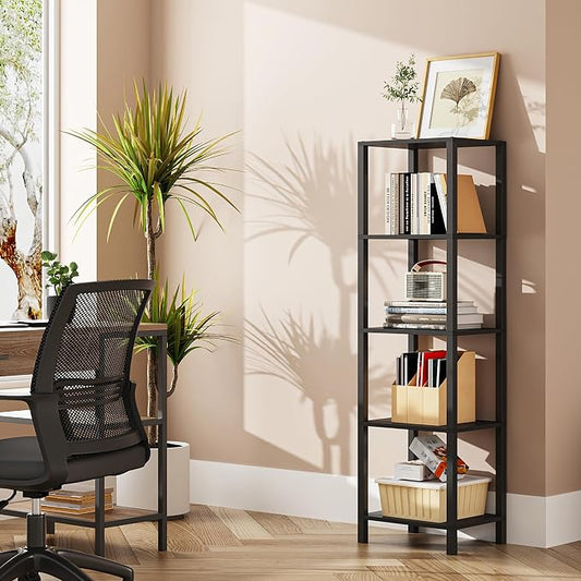 TUTOTAK Bookshelf, 5-Tier Tall Narrow Book Shelf by ChoosetutotakFurnitureBuildYourCozyHome