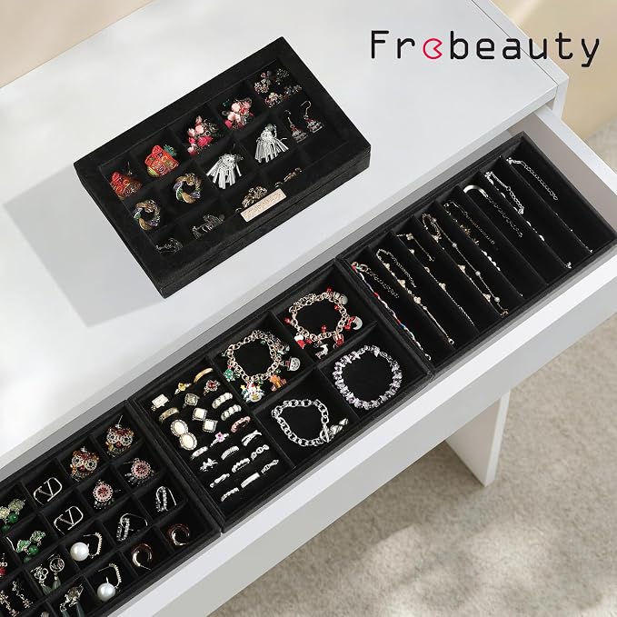 Frebeauty Stackable Jewelry Trays, Removable Glass Lid, Drawer Inserts - Image 2