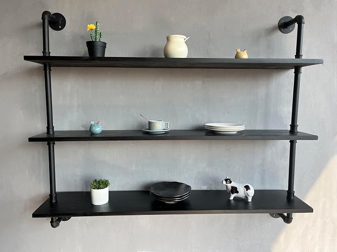 HDDFER Industrial Pipe Shelf Shelving Bookcase, Wall Mounted Rustic Bookshelf - Image 6