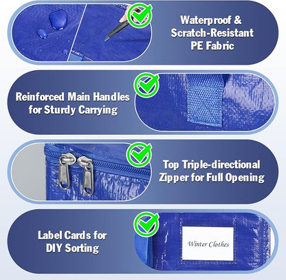KYODOLED 4-Pack Extra Large Moving Bags, Lightweight Blue Storage Totes 24 Gal - Image 2