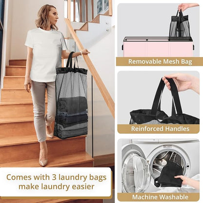 180L Laundry Hamper 3 Section, Large Laundry Basket - Image 5