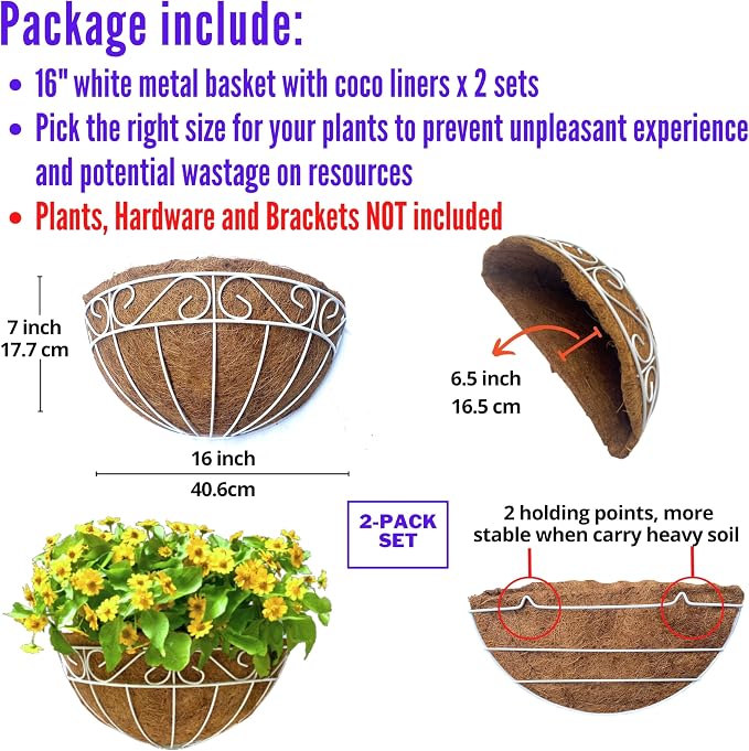 LaLaGreen Wall Mounted Flower Baskets Extra Large Deck Rail Hanging Planters - Image 2