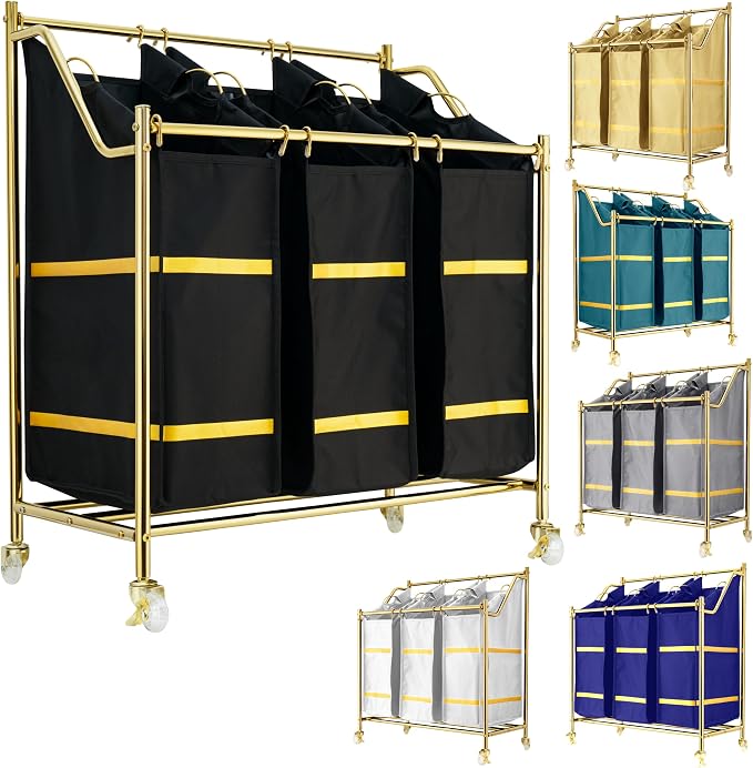 LUXURY STYLE Laundry Hamper, 3-Section Rolling Laundry Sorter Cart by Unknown