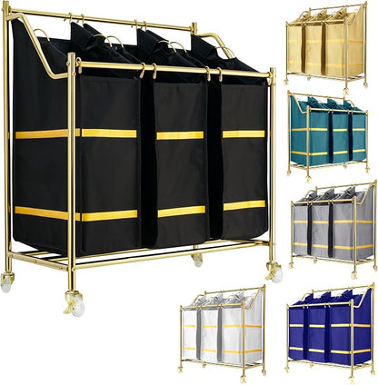 LUXURY STYLE Laundry Hamper, 3-Section Rolling Laundry Sorter Cart by Unknown