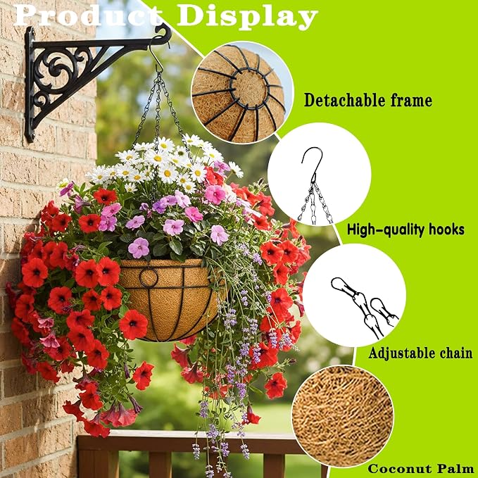 4 Pack 14" Round Metal Hanging Basket - Image 4