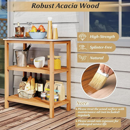 Goplus Patio Wooden Sideboard, 3-Tier Acacia Outdoor Kitchen Buffet Organizer - Image 6
