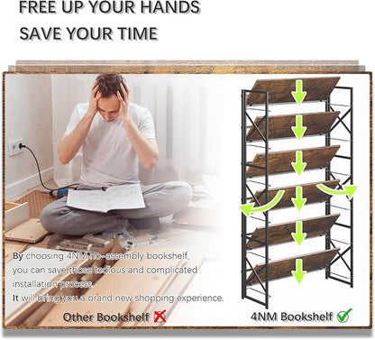 4NM Extra Wide 6 Tiers No Assembly Book Shelves, 61.8" H Folding Bookshelf - Image 7