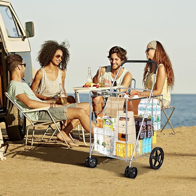 COSTWAY Folding Shopping Cart, Metal Grocery Cart - Image 9