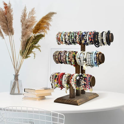 LadyRosian Wooden Bangle Display Holder Stand, 3-Tier Wooden Rotating Jewelry - Image 5