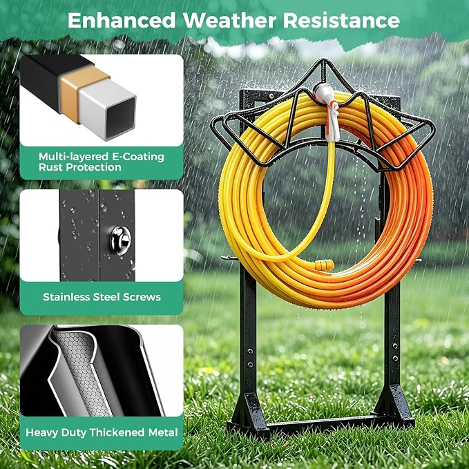 Garden Hose Holder Holds 160Ft Hoses, Heavy-Duty Freestanding Water Hose Stand - Image 5