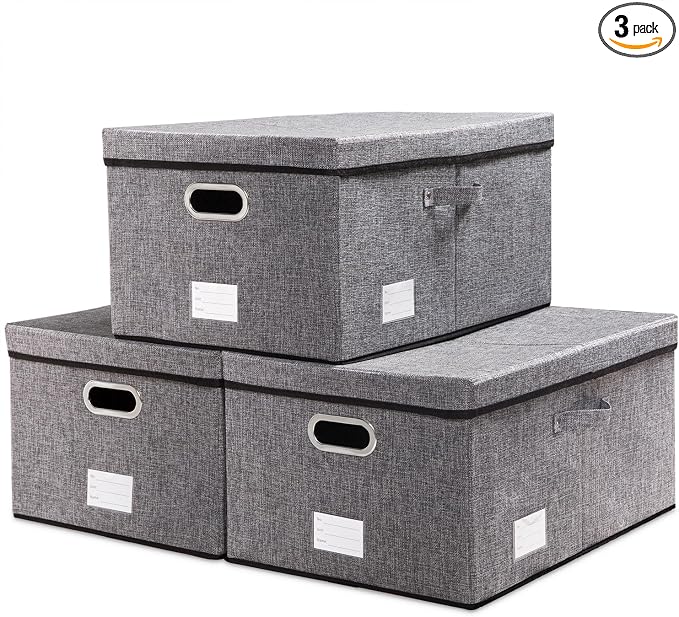 PRANDOM Storage Bins with Lids Linen Fabric Foldable Storage Boxes Organizer by Prandom