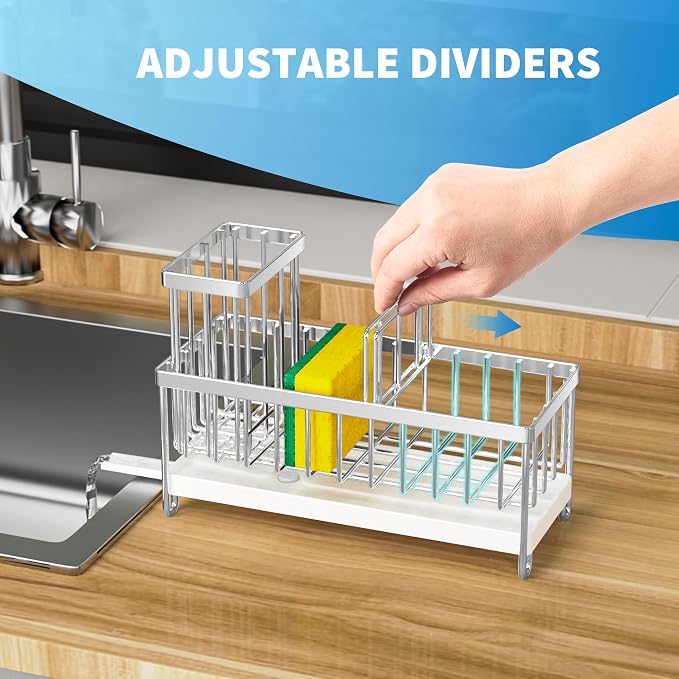 Cisily Silver Sponge Holder for Kitchen Sink, Sink Caddy Organizer - Image 4