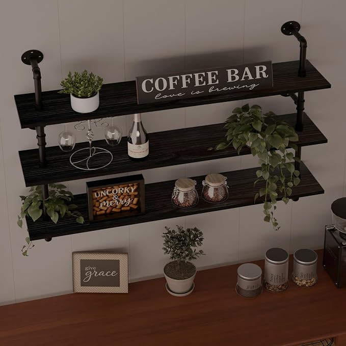 HDDFER Industrial Pipe Shelving Rustic Black Wall Shelves - Image 3
