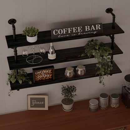 HDDFER Industrial Pipe Shelving Rustic Black Wall Shelves - Image 3