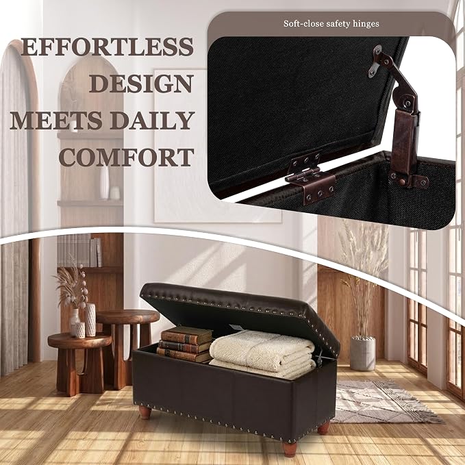 HomePop 40" Faux Leather Storage Cocktail Bench - Image 6