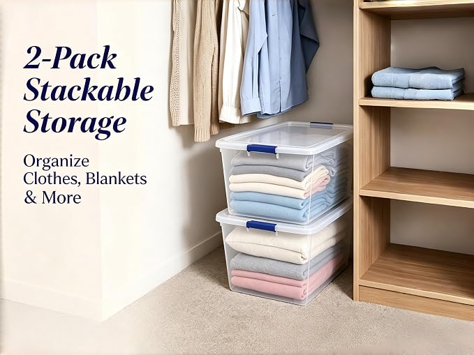 Clothes Storage Bins​ with Lids, 2 Pack, 105 Quart Clear Plastic Containers - Image 3