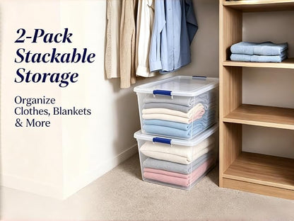 Clothes Storage Bins​ with Lids, 2 Pack, 105 Quart Clear Plastic Containers - Image 3