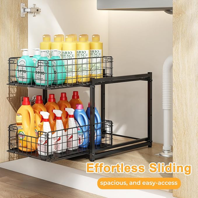 Under Sink Organizer, 2-Tier Pull Out Cabinet Organizer, Kitchen Bathroom - Image 4