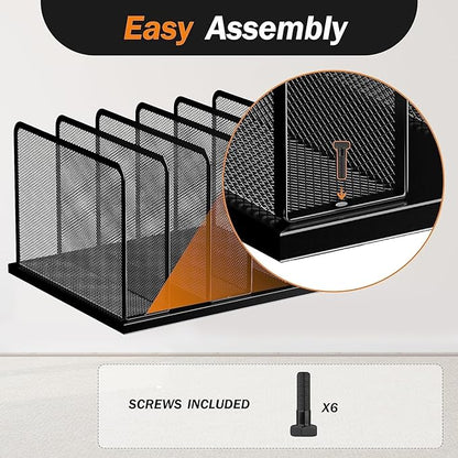 Kuntine.B Desk File Organizer 5 Sections Upright Mesh Desktop Organizer File - Image 3