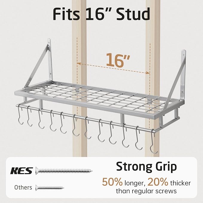 KES 30-Inch Silver Gray Pot Rack, Wall Mounted Hanging Pot and Pan Organizer - Image 7